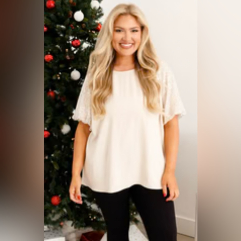 Chic Soul - Champagne Sequin Sleeve Blouse